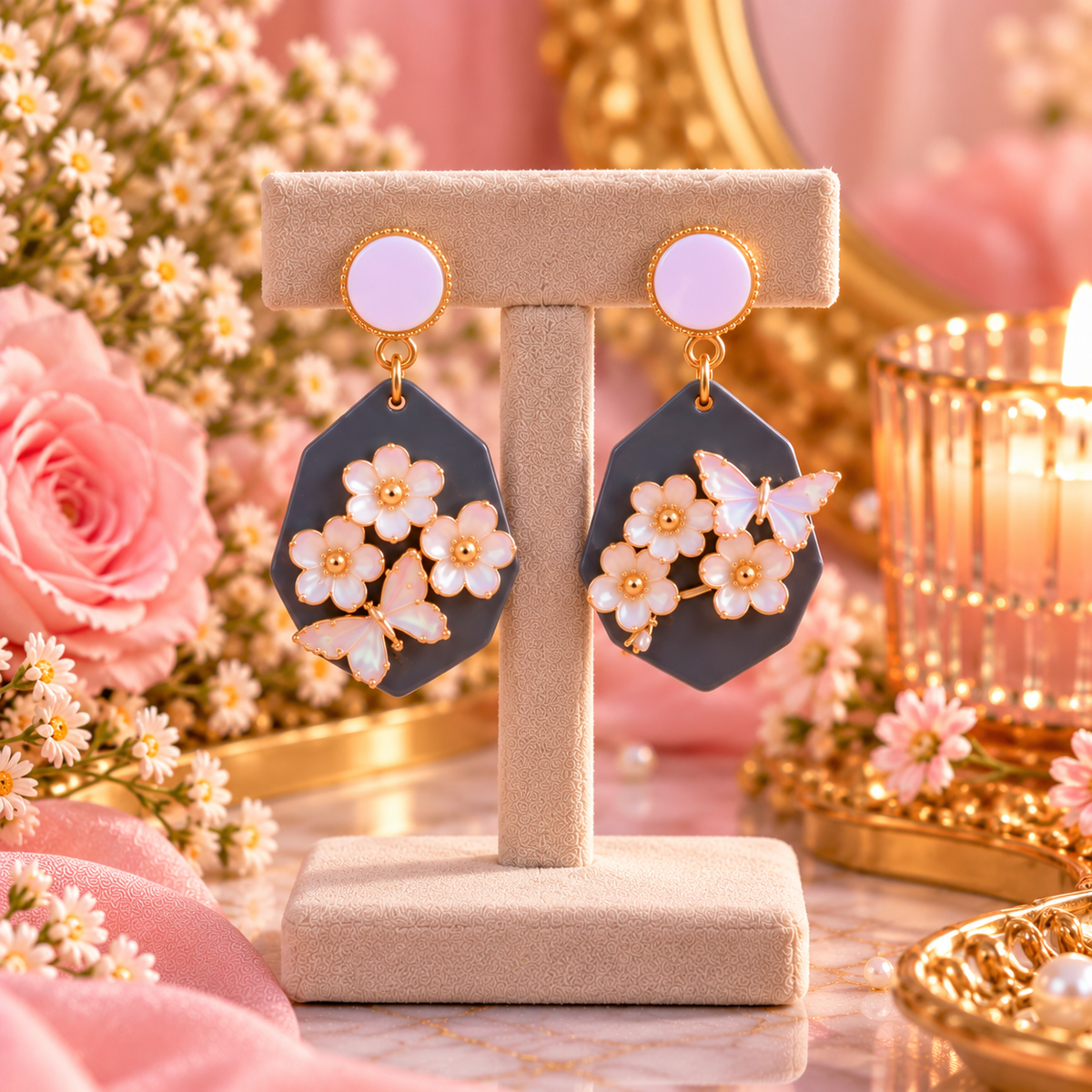 Golden Butterfly Garden Jewelry Set 🦋🌸