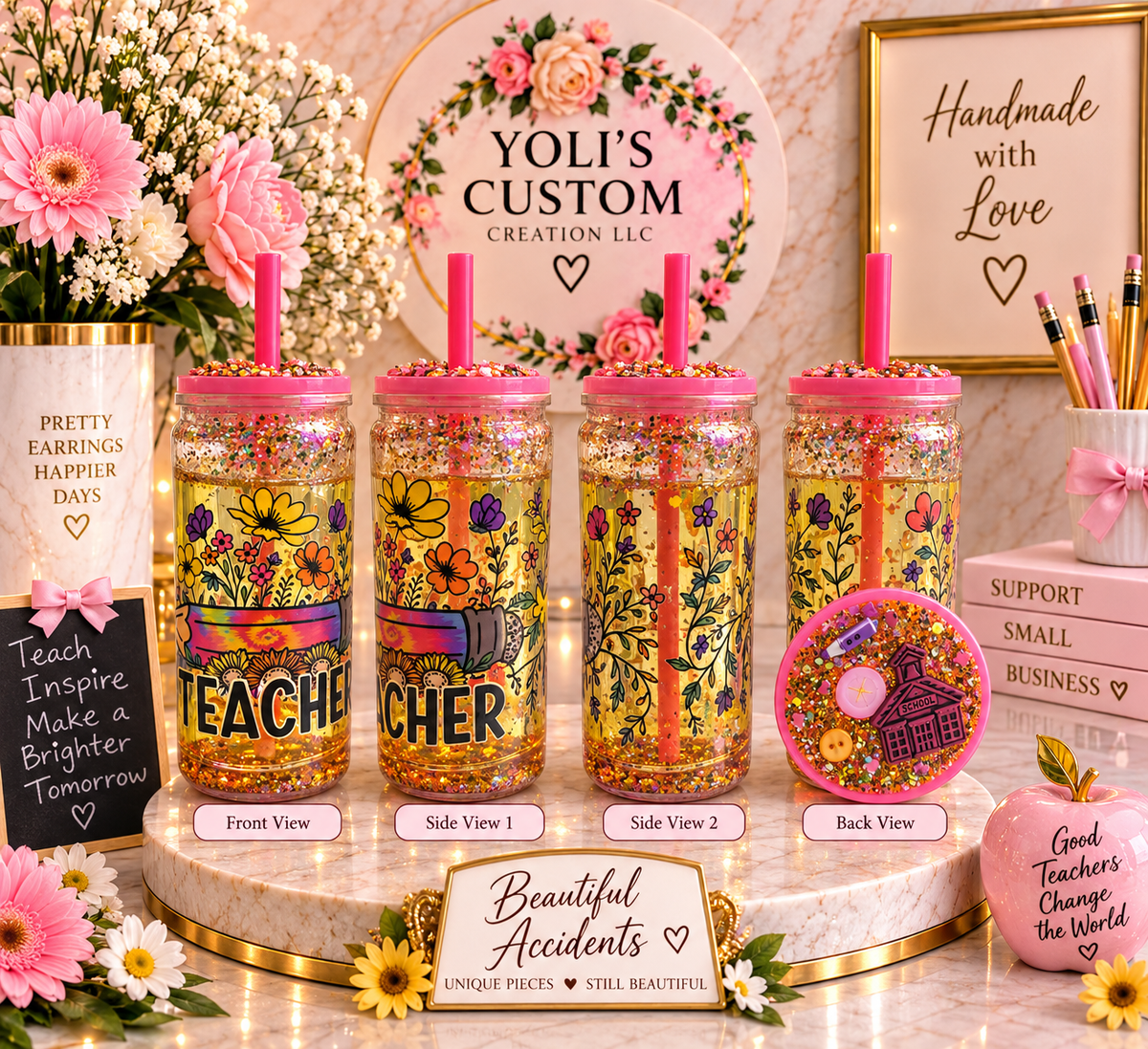 Teacher Bloom — Beautiful Accident Snow Globe Tumbler