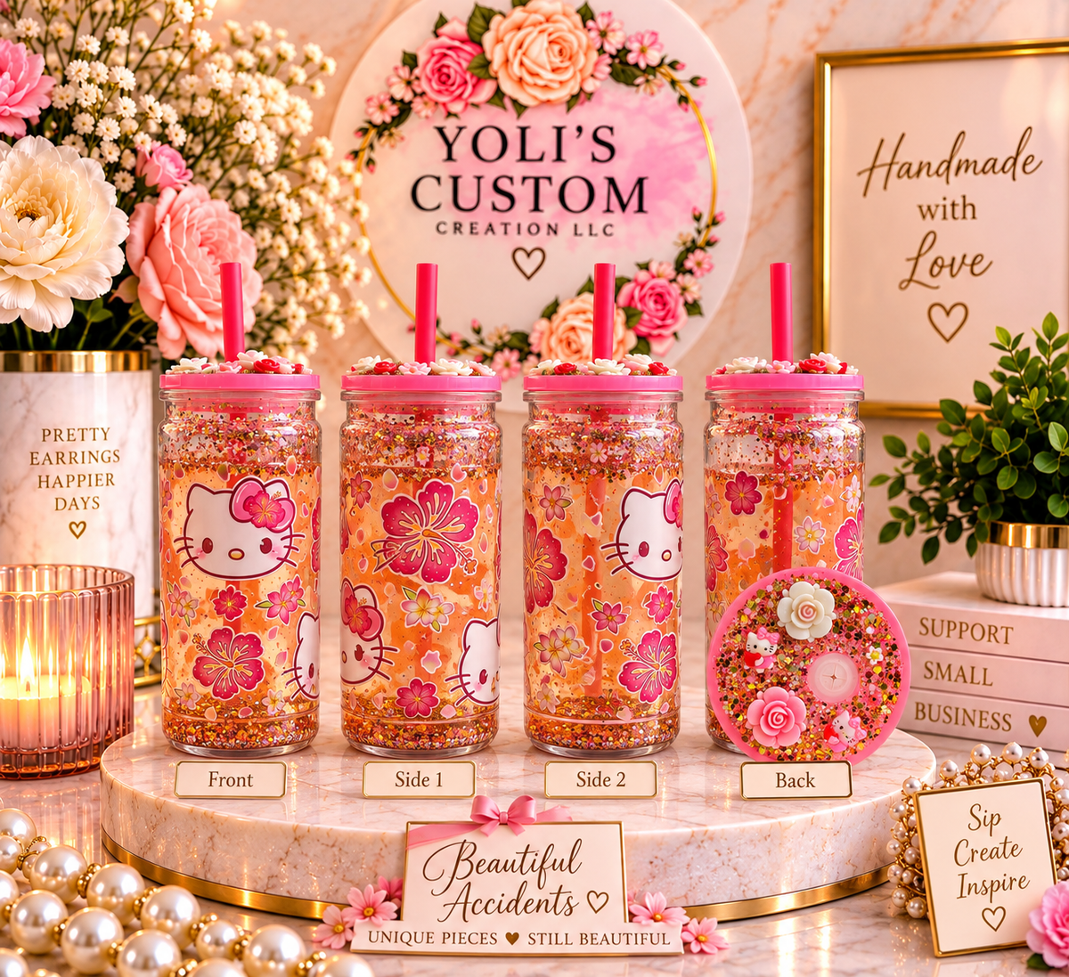 Hello Kitty Floral Glitter Snow Globe Tumbler