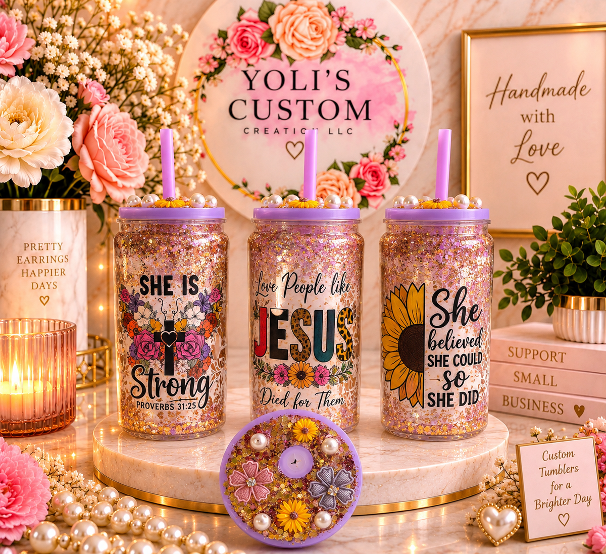 She Is Strong — Faith & Floral Tumbler