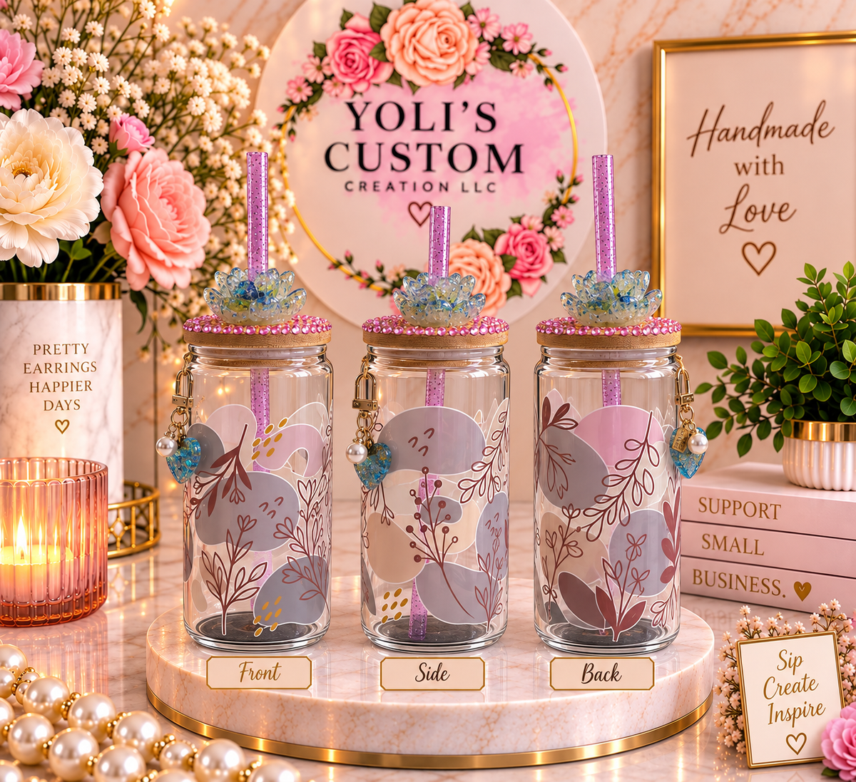 Blush Botanical Flower Tumbler