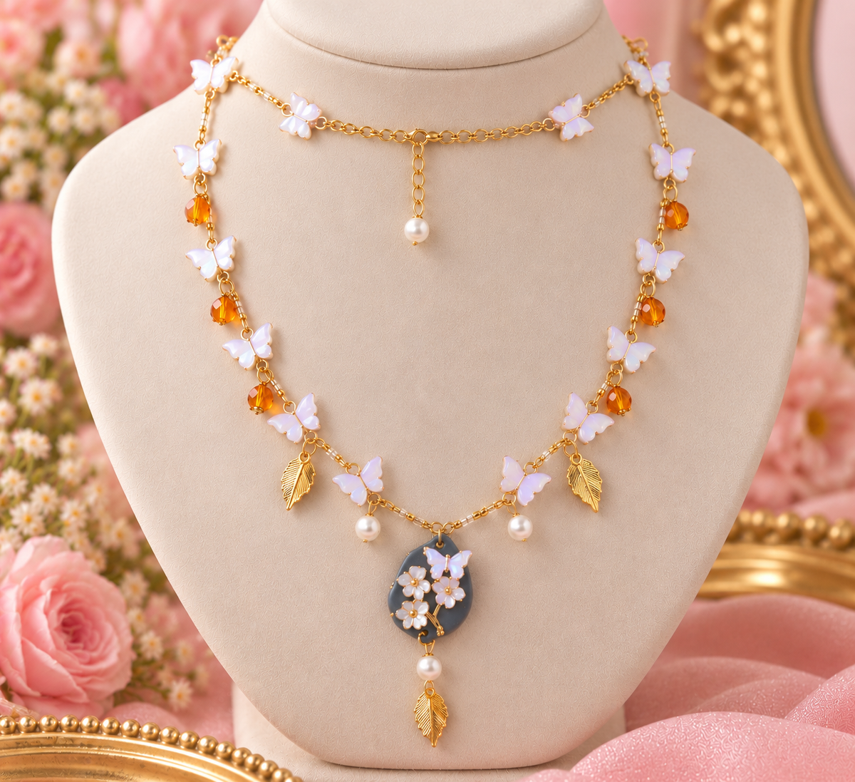 Golden Butterfly Garden Jewelry Set 🦋🌸
