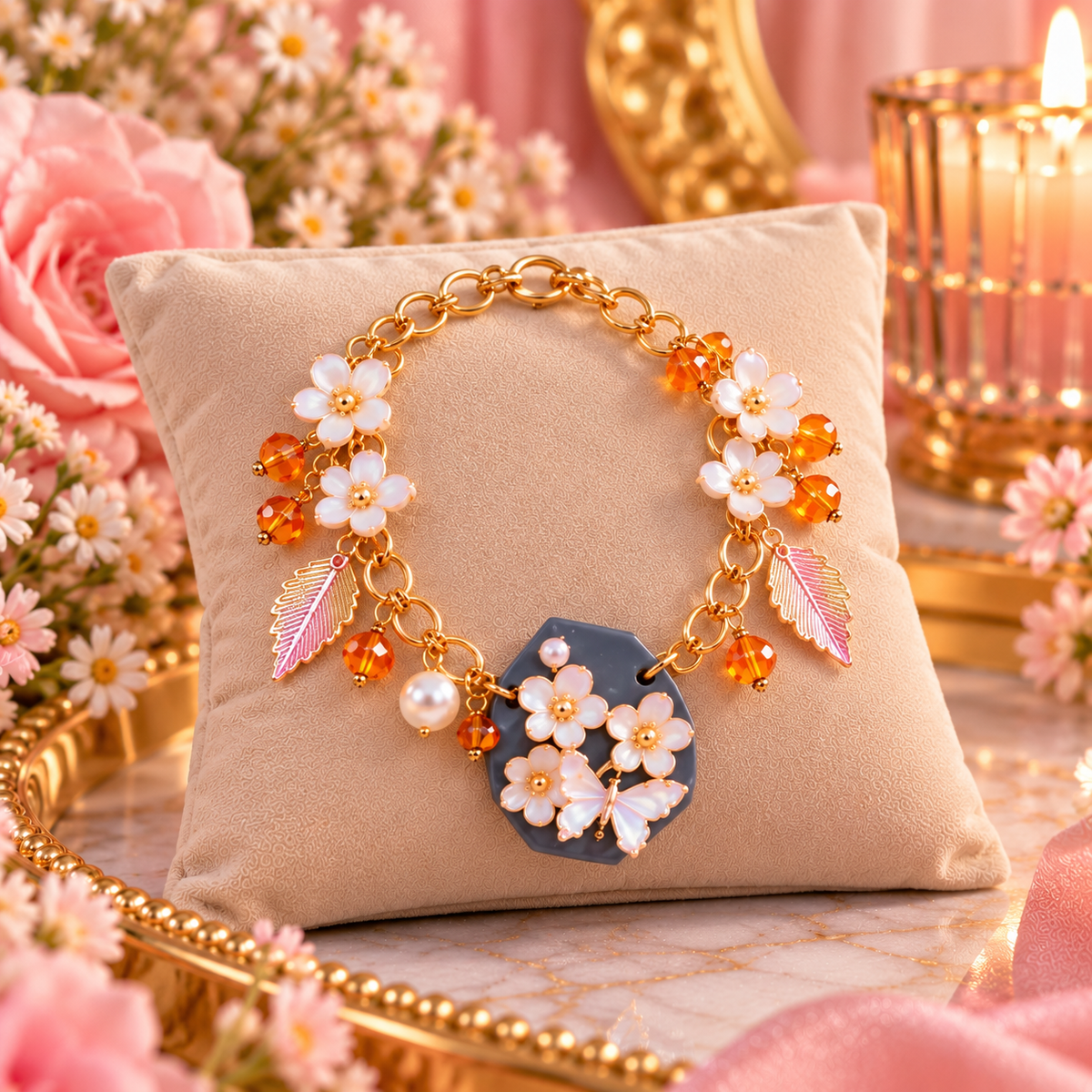Golden Butterfly Garden Jewelry Set 🦋🌸