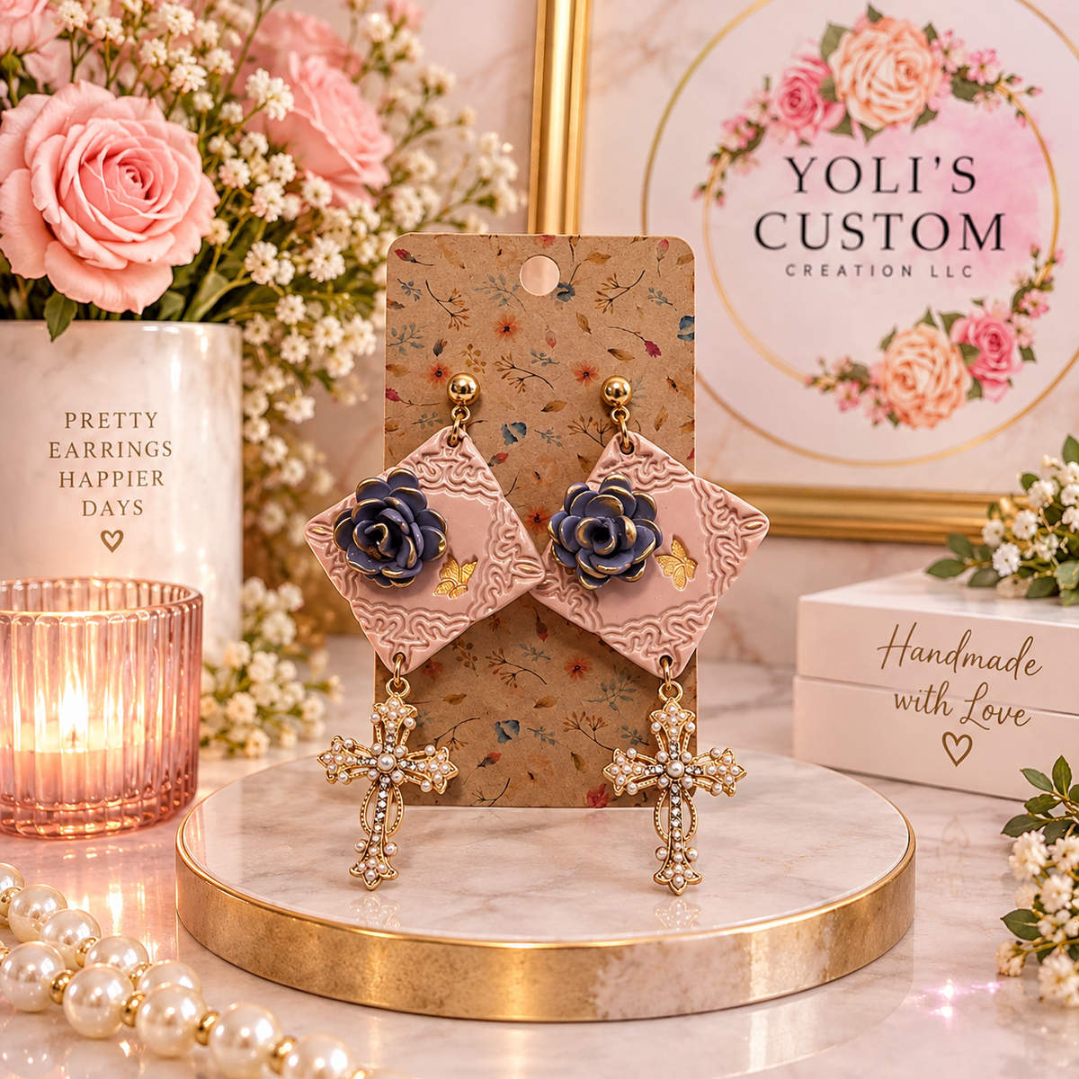 🌸 Grace & Bloom Cross Earrings